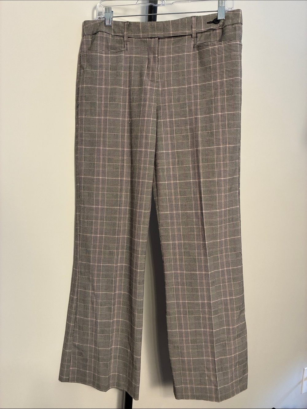 Anthro Tapemeasure Wide-Leg Trousers in Black & Pink Glen Plaid Size 8